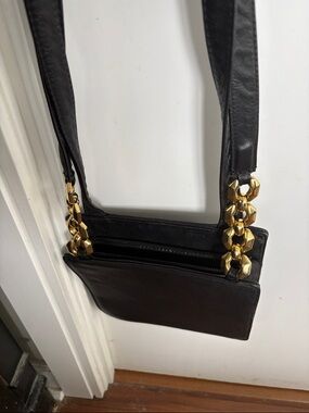 High Fashion  Classic Vintage Black Crossbody  Bag with Gold Chain Detail